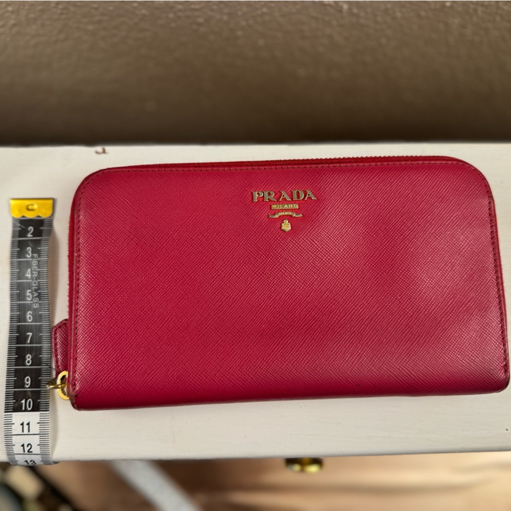Prada Saffiano Leather Zip Wallet in Fuchsia with Gold Logo - Picture 9 of 12